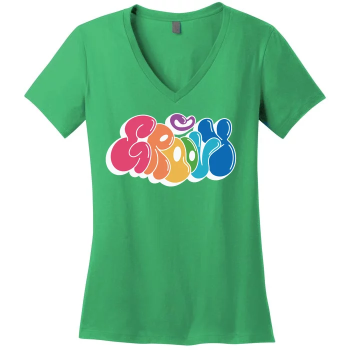 Groovy Retro Colorful Women's V-Neck T-Shirt