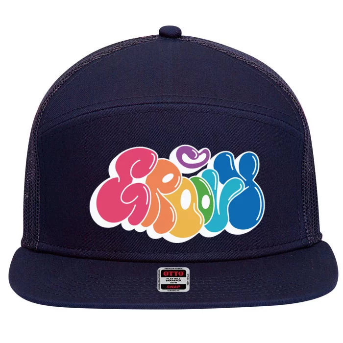 Groovy Retro Colorful 7 Panel Mesh Trucker Snapback Hat