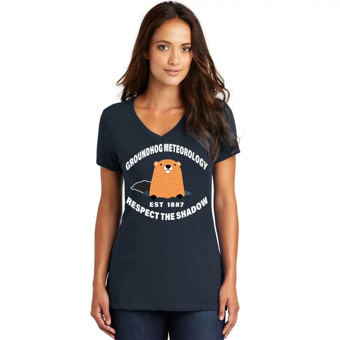 Groundhog Meteorology Respect The Shadow Women's V-Neck T-Shirt