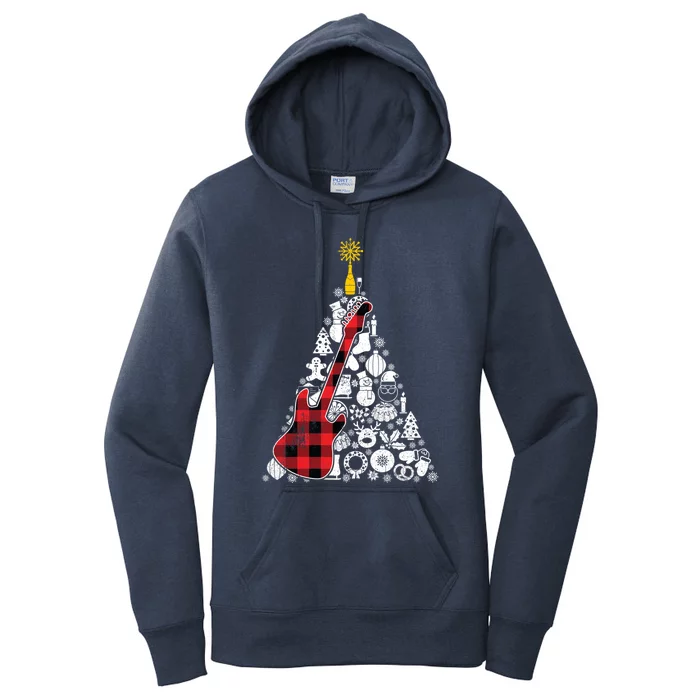 Guitar Red Plaid Christmas Tree Ornat Decor Xmas Pajama Meaningful Gift Women's Pullover Hoodie