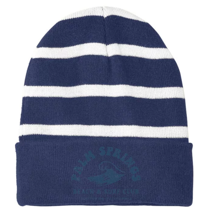 Groovy Retro Palm Springs Beach Surf Club Summer Vacations Striped Beanie with Solid Band