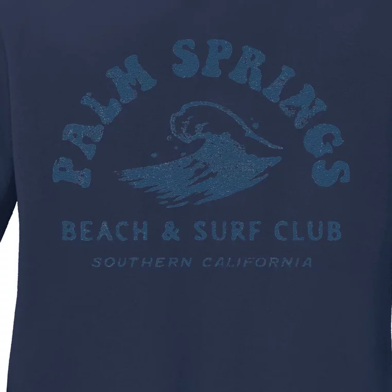 Groovy Retro Palm Springs Beach Surf Club Summer Vacations Ladies Long Sleeve Shirt