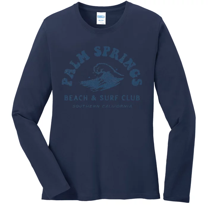 Groovy Retro Palm Springs Beach Surf Club Summer Vacations Ladies Long Sleeve Shirt