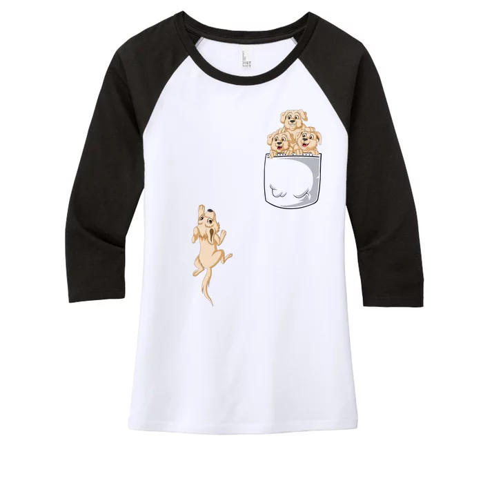 Golden Retriver Pocket Women's Tri-Blend 3/4-Sleeve Raglan Shirt