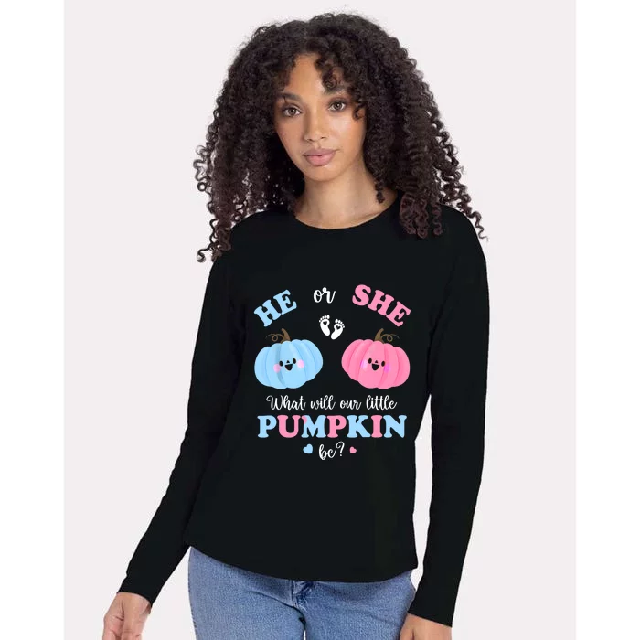 Gender Reveal Party Cute Pumpkin Baby Shower Mom And Dad Womens Cotton Relaxed Long Sleeve T-Shirt