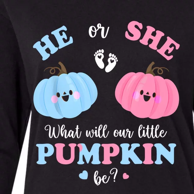 Gender Reveal Party Cute Pumpkin Baby Shower Mom And Dad Womens Cotton Relaxed Long Sleeve T-Shirt