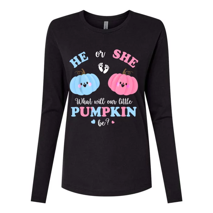 Gender Reveal Party Cute Pumpkin Baby Shower Mom And Dad Womens Cotton Relaxed Long Sleeve T-Shirt