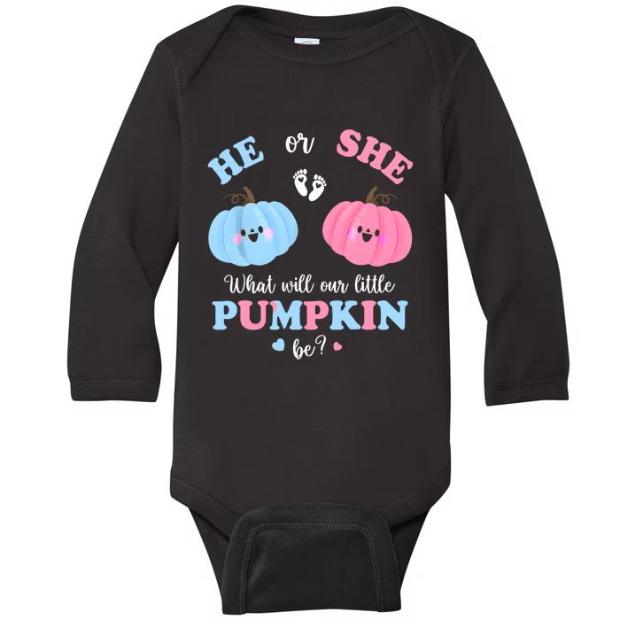 Gender Reveal Party Cute Pumpkin Baby Shower Mom And Dad Baby Long Sleeve Bodysuit