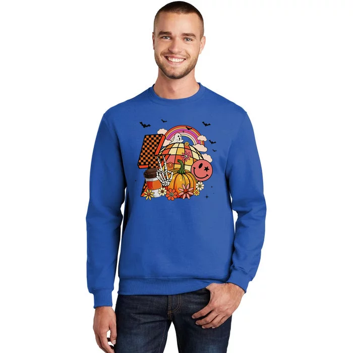 Groovy Retro Pumpkin Spice Hippie Funny Skeleton Halloween Sweatshirt