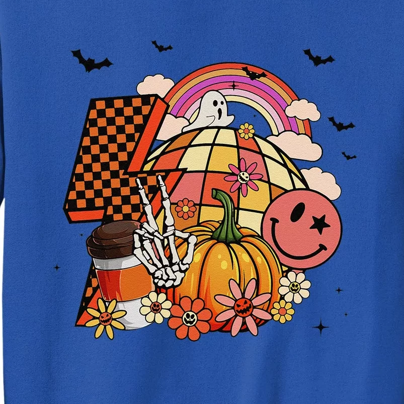 Groovy Retro Pumpkin Spice Hippie Funny Skeleton Halloween Sweatshirt