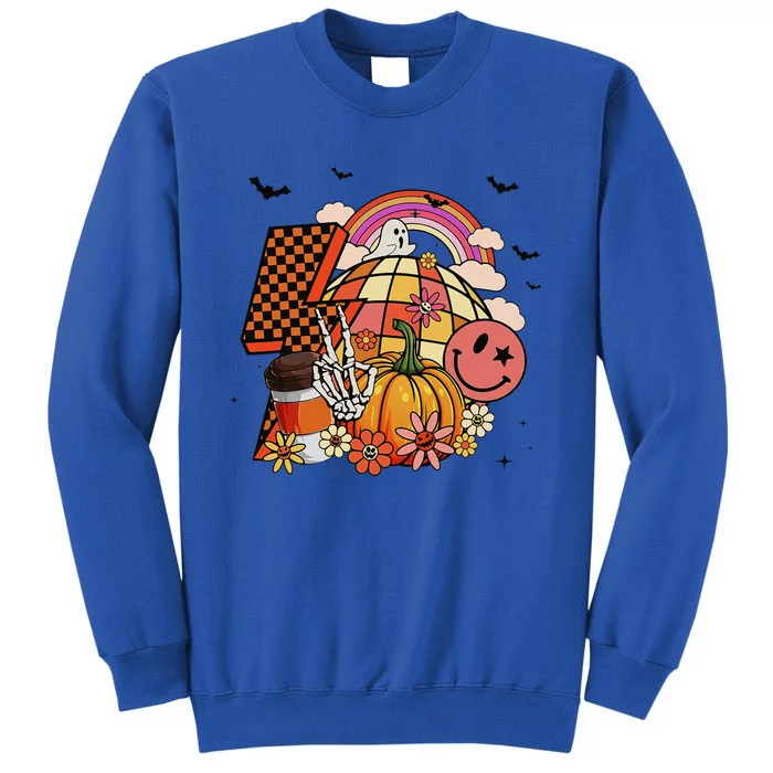 Groovy Retro Pumpkin Spice Hippie Funny Skeleton Halloween Sweatshirt