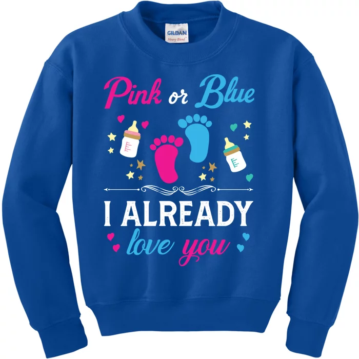 Gender Reveal Pink Or Blue I Already Love You For Mom And Dad Funny Gift Kids Sweatshirt