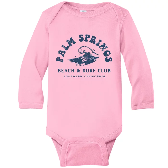 Groovy Retro Palm Springs Beach Surf Club Summer Baby Long Sleeve Bodysuit