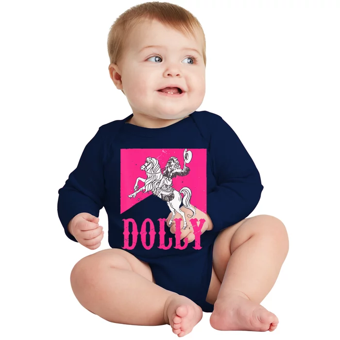 Girl Retro Personalized Dolly Cowgirl First Name Baby Long Sleeve Bodysuit