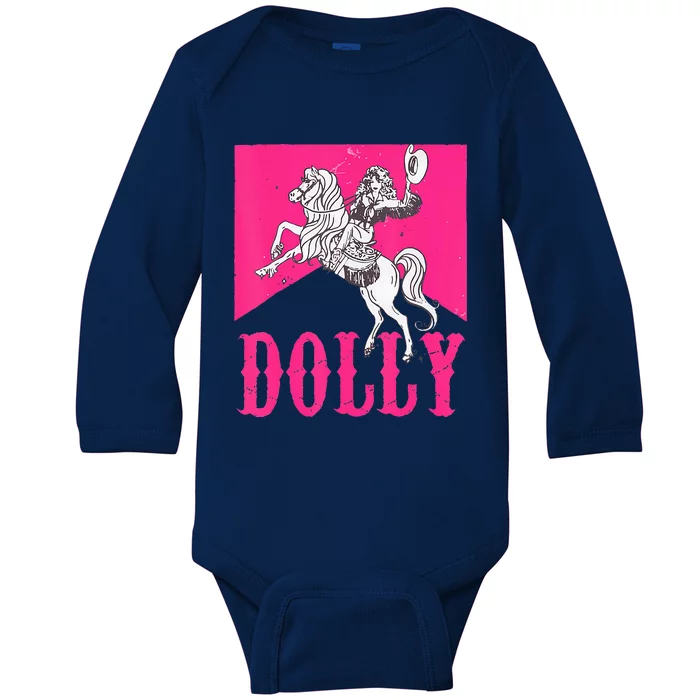 Girl Retro Personalized Dolly Cowgirl First Name Baby Long Sleeve Bodysuit