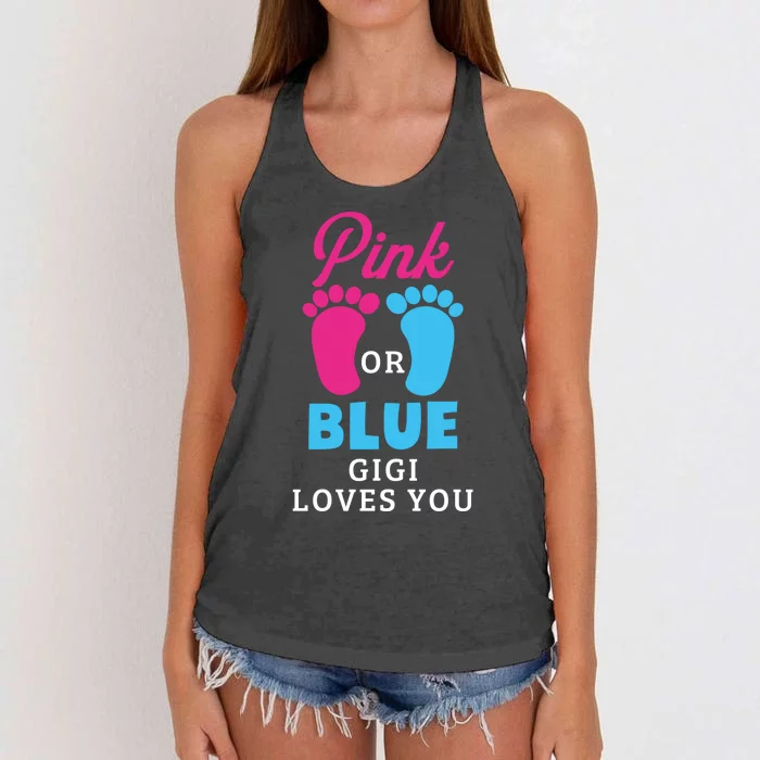 Gender Reveal Pink Or Blue Gigi Loves You Gift Women's Knotted Racerback Tank