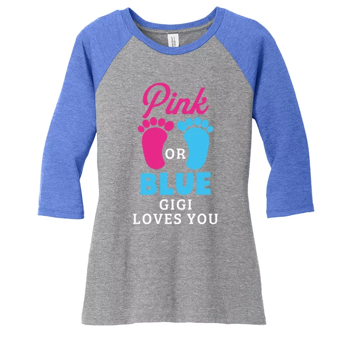 Gender Reveal Pink Or Blue Gigi Loves You Gift Women's Tri-Blend 3/4-Sleeve Raglan Shirt