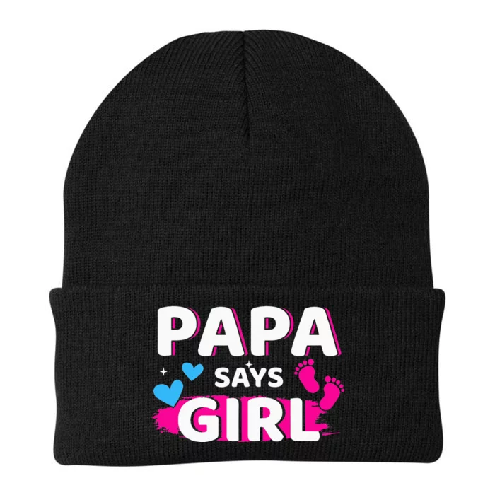 Gender reveal papa says matching family baby party Knit Cap Winter Beanie