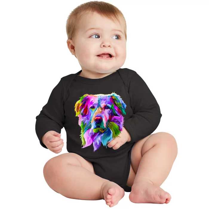 Golden Retriever Pop Art Portrait For Dog Owners Baby Long Sleeve Bodysuit