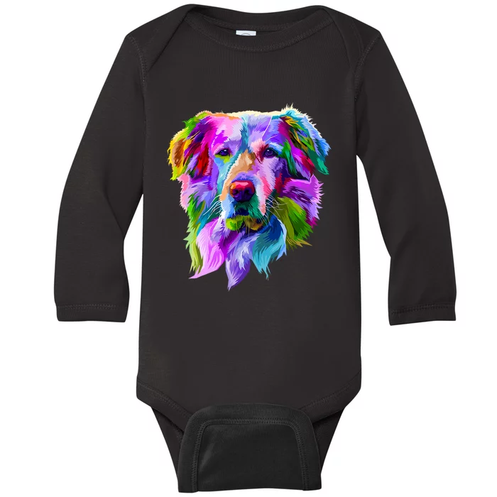 Golden Retriever Pop Art Portrait For Dog Owners Baby Long Sleeve Bodysuit