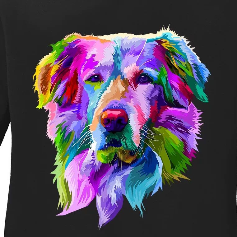 Golden Retriever Pop Art Portrait For Dog Owners Ladies Long Sleeve Shirt