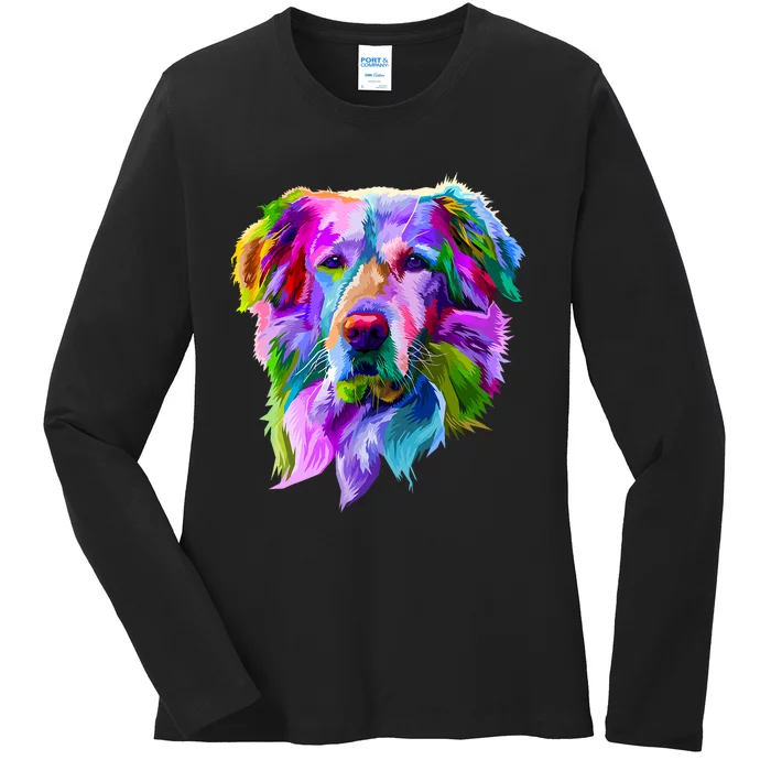 Golden Retriever Pop Art Portrait For Dog Owners Ladies Long Sleeve Shirt