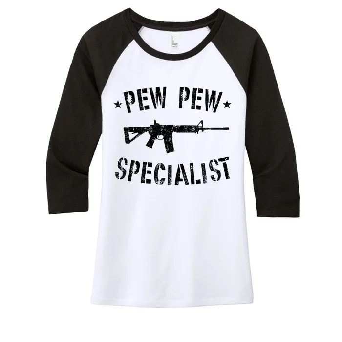 Gun Rifle Pew Pew Specialist Women's Tri-Blend 3/4-Sleeve Raglan Shirt