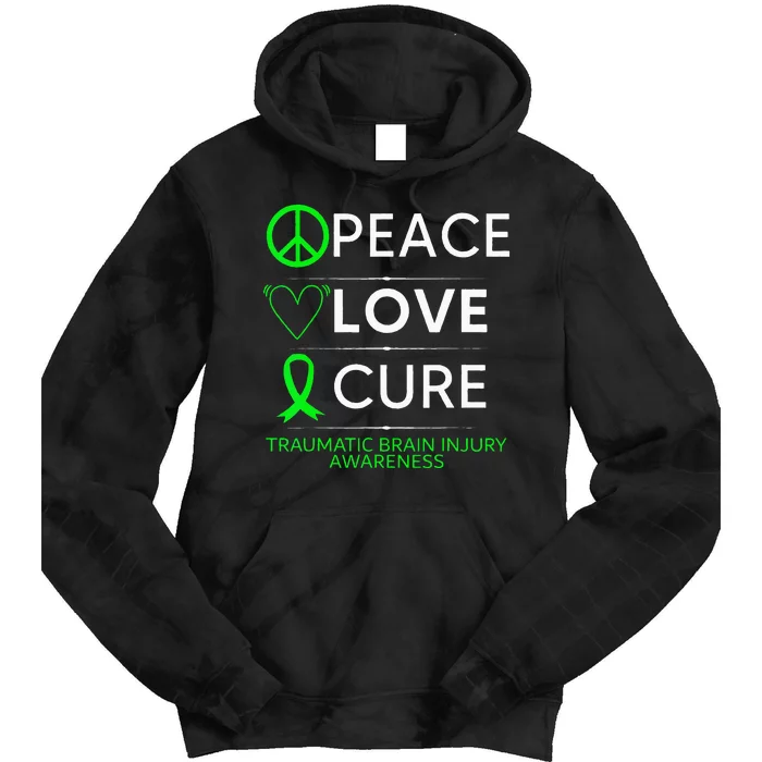 Green Ribbon Peace Cure Traumatic Brain Injury Awareness Tie Dye Hoodie