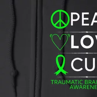 Green Ribbon Peace Cure Traumatic Brain Injury Awareness Full Zip Hoodie