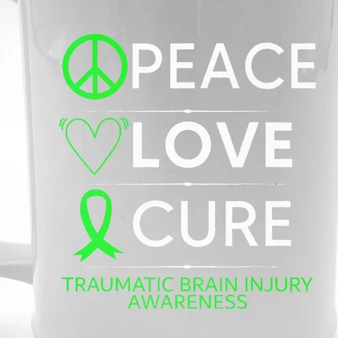 Green Ribbon Peace Cure Traumatic Brain Injury Awareness Front & Back Beer Stein