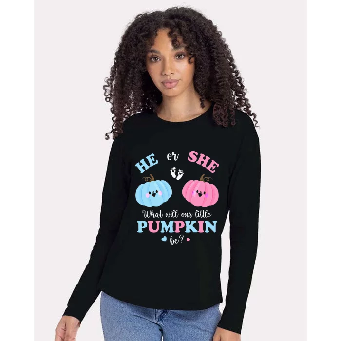 Gender Reveal Party Cute Pumpkin Baby Shower Mom and Dad Womens Cotton Relaxed Long Sleeve T-Shirt