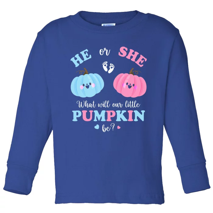 Gender Reveal Party Cute Pumpkin Baby Shower Mom and Dad Toddler Long Sleeve Shirt