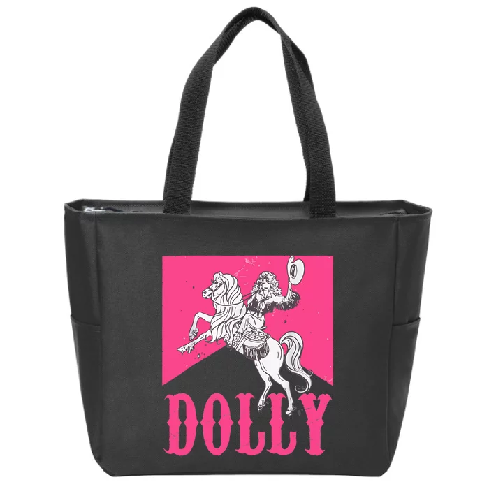 Girl Retro Personalized Dolly Cowgirl First Name Zip Tote Bag