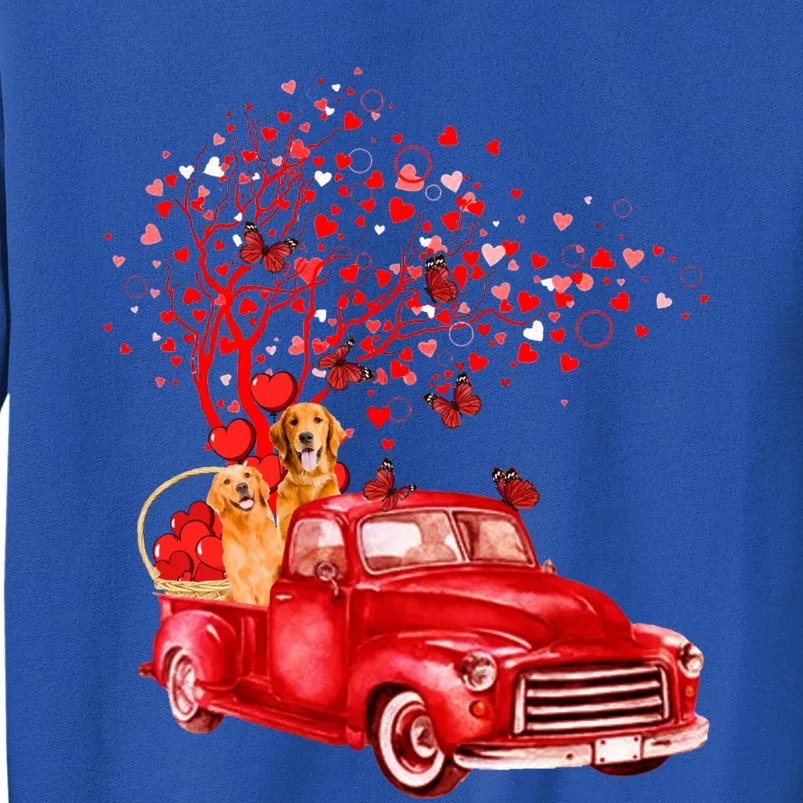 Golden Retriever Riding Red Truck Valentine Butterfly Tree Gift Sweatshirt