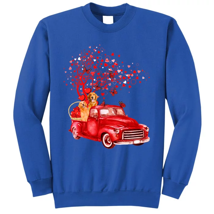 Golden Retriever Riding Red Truck Valentine Butterfly Tree Gift Tall Sweatshirt