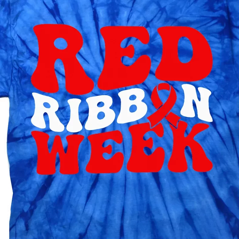 Groovy Red Ribbon Week We Wear Red For Awareness Tie-Dye T-Shirt