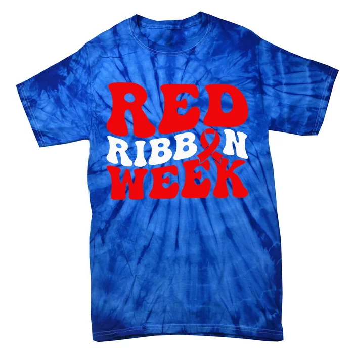 Groovy Red Ribbon Week We Wear Red For Awareness Tie-Dye T-Shirt