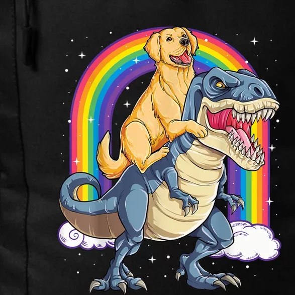 Golden Retriever Riding Dinosaur T RexBoys Rainbow Daily Commute Backpack