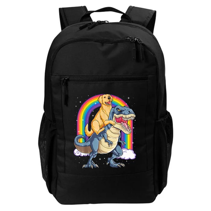 Golden Retriever Riding Dinosaur T RexBoys Rainbow Daily Commute Backpack