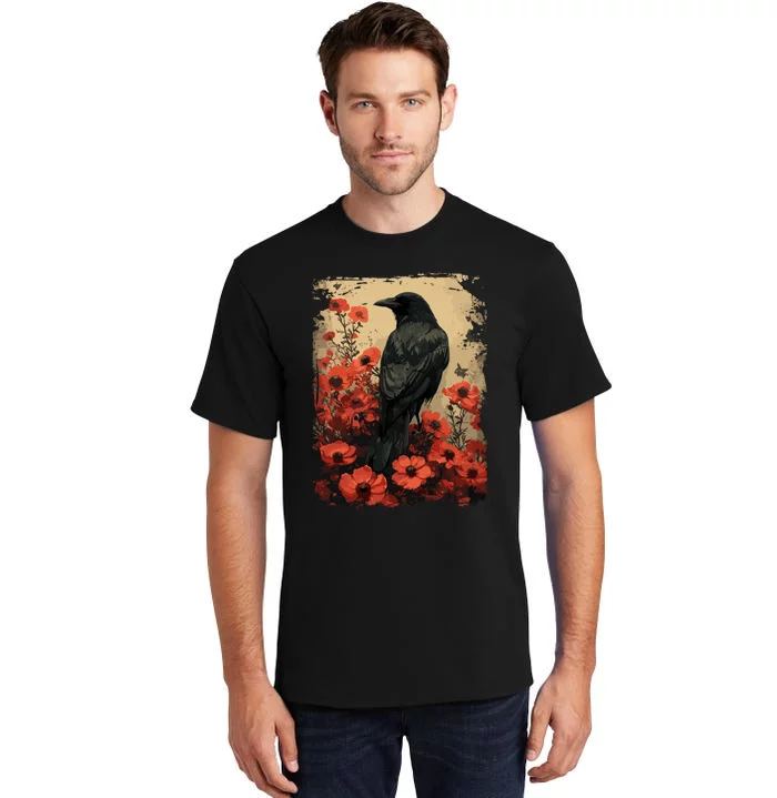 Gothic Raven Rose Enchanted Vintage Floral Crow Tall T-Shirt