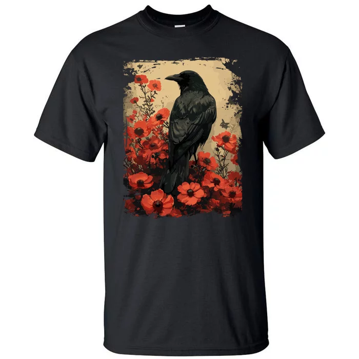 Gothic Raven Rose Enchanted Vintage Floral Crow Tall T-Shirt