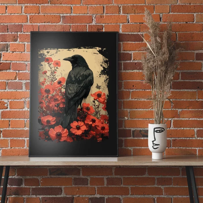 Gothic Raven Rose Enchanted Vintage Floral Crow Poster