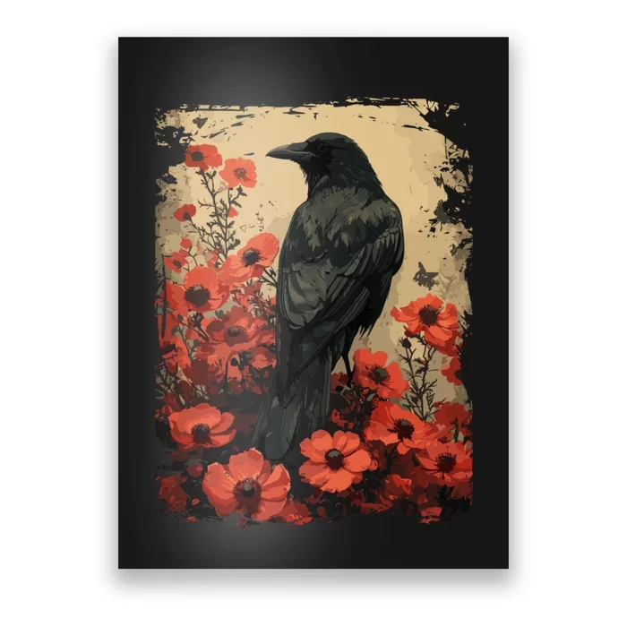 Gothic Raven Rose Enchanted Vintage Floral Crow Poster