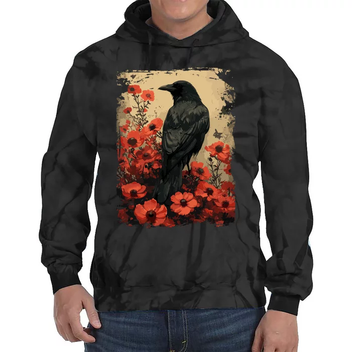 Gothic Raven Rose Enchanted Vintage Floral Crow Tie Dye Hoodie