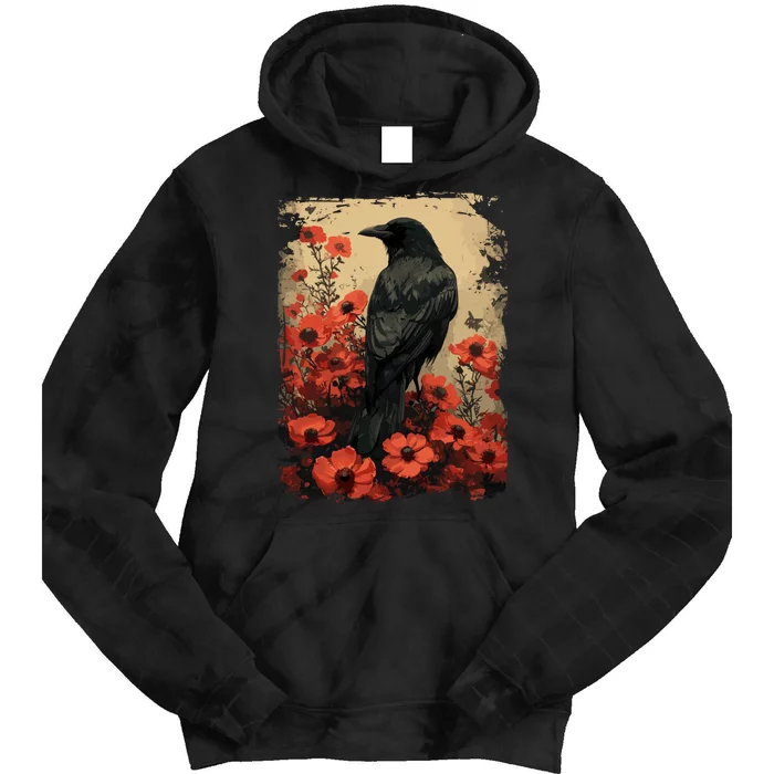 Gothic Raven Rose Enchanted Vintage Floral Crow Tie Dye Hoodie