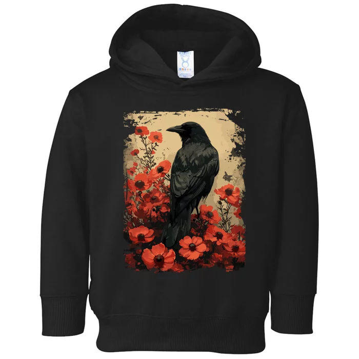 Gothic Raven Rose Enchanted Vintage Floral Crow Toddler Hoodie