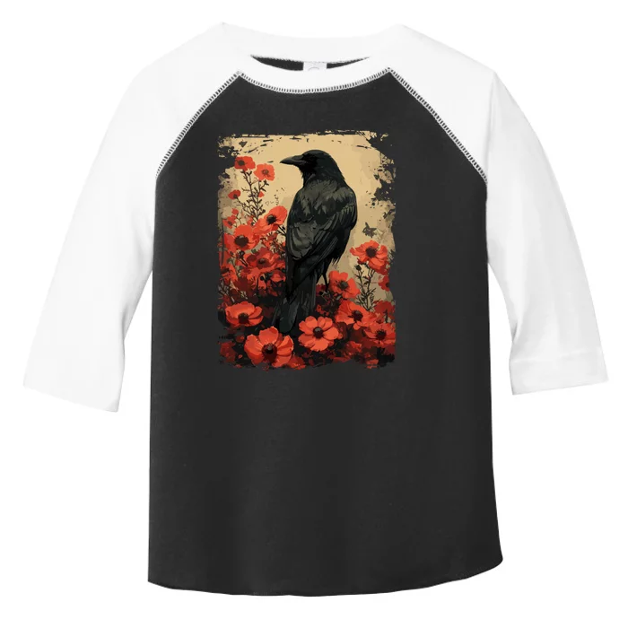 Gothic Raven Rose Enchanted Vintage Floral Crow Toddler Fine Jersey T-Shirt