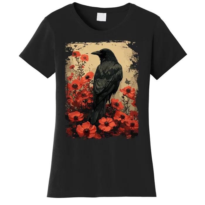 Gothic Raven Rose Enchanted Vintage Floral Crow Women's T-Shirt