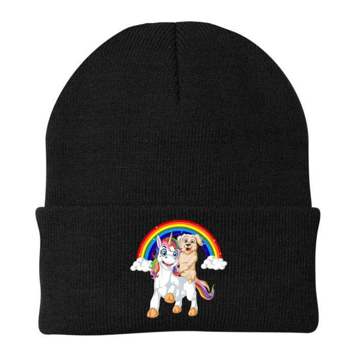 Golden Retriver Riding Unicorn Knit Cap Winter Beanie