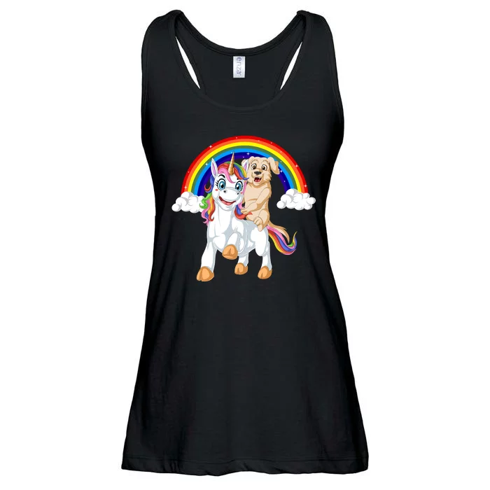 Golden Retriver Riding Unicorn Ladies Essential Flowy Tank